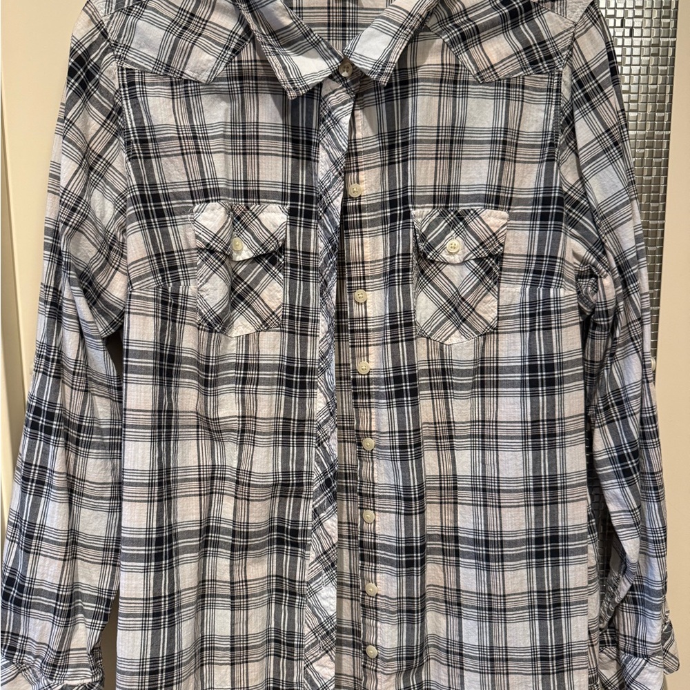 Torrid Black and White Plaid Button-Down Shirt